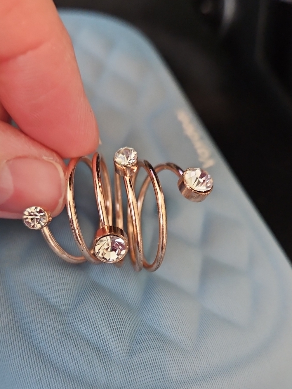 Rose Gold Tone Spiral Ring with Clear Crystals